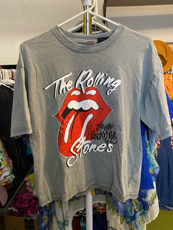 Zara Tops - Zara Gray Rolling Stones Tongue Graphic Tee with Red Logo
